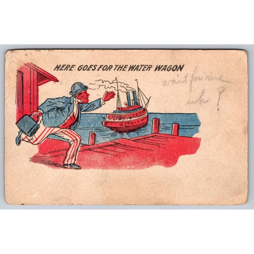 1908 Emporia KS to Scranton KS Postcard Water Wagon Temperance Humor Hutchison
